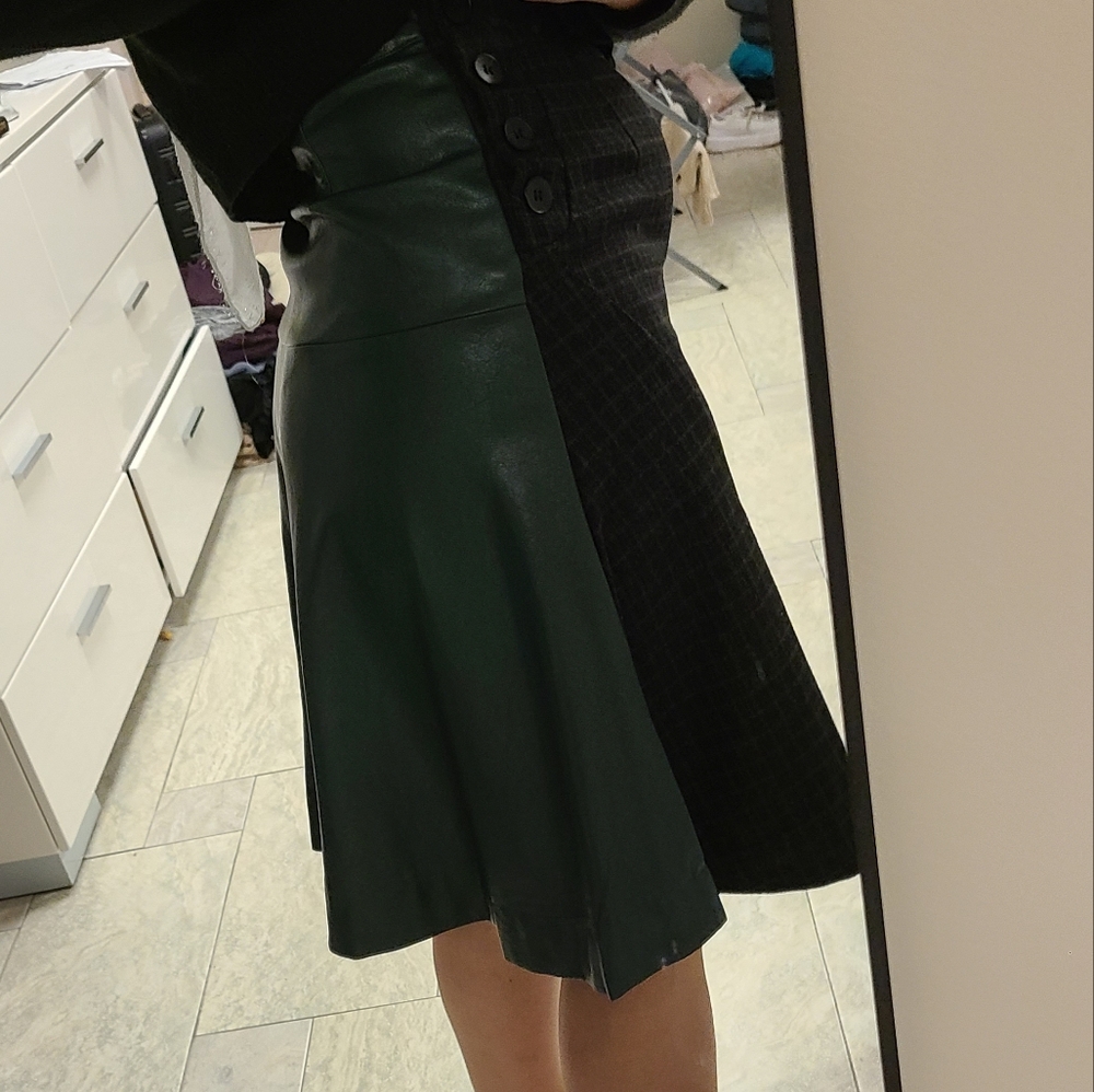 Plaid/leather green skirt